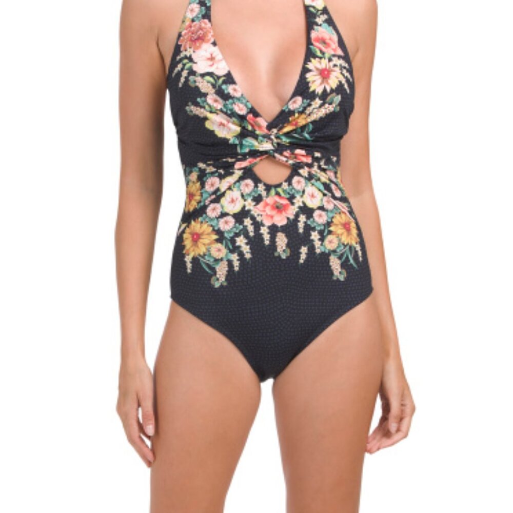 NWT JOHNNY WAS  twist keyhole one-piece swimsuit in multi SMALL